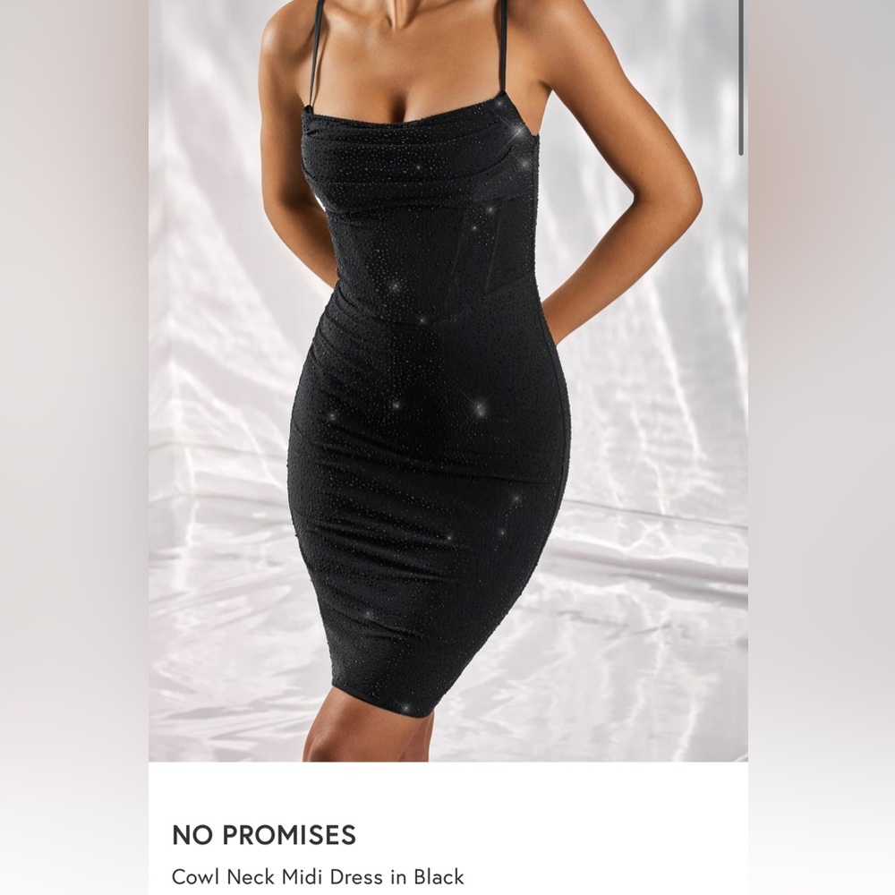 Black Sparkly Cowl Neck Midi Dress